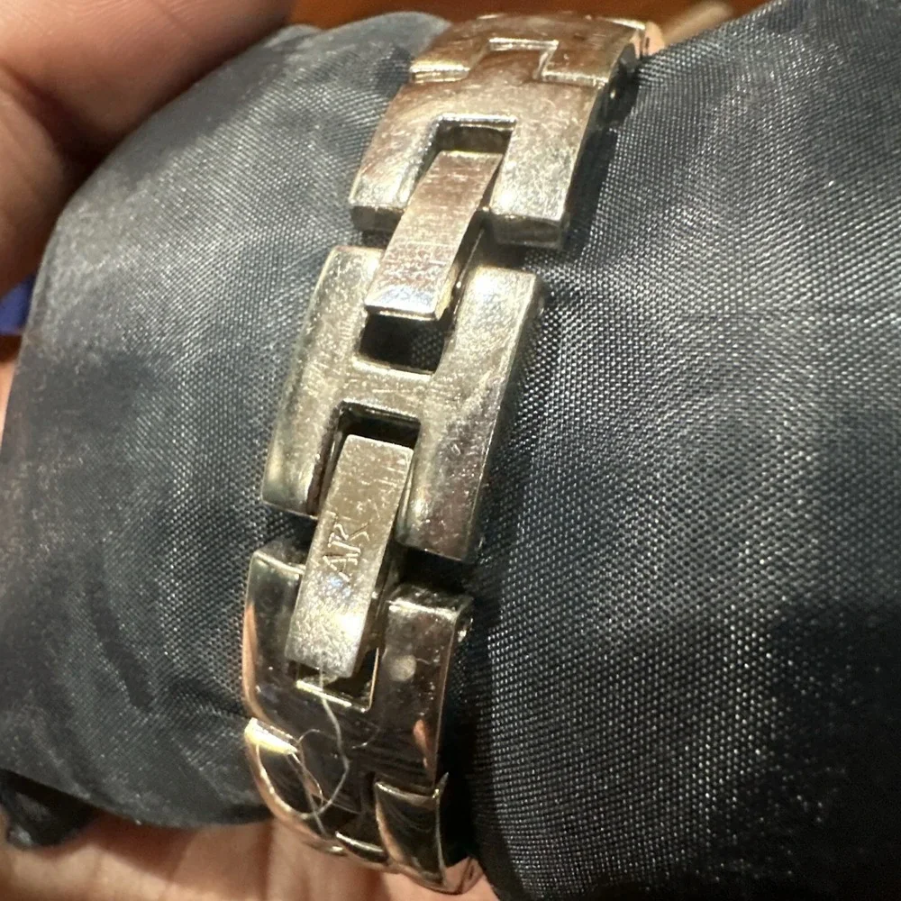 Anne Klein Women's Y121E Silver-Tone Black Watch Leather Strap Small RARE W/ Box